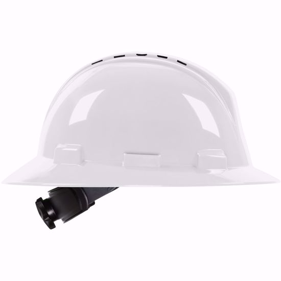 Picture of PIP  E & B LOGO Vented, White Full Brim Hard Hat with HDPE Shell, 4-Point Textile Suspension and Wheel Ratchet Adjustment, PER EACH