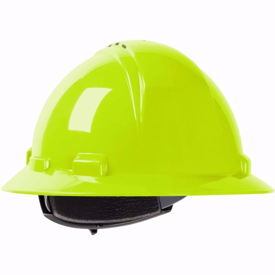 Picture of NEW HIRES!  NON-LOGO Vented, Full Brim Hard Hat with HDPE Shell, 4-Point Textile Suspension and Wheel Ratchet Adjustment, PER EACH