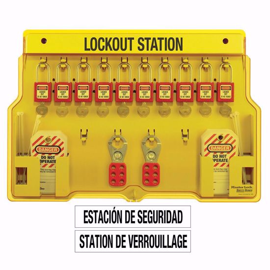 Picture of 10 lock COVERED lockout station, Translucent cover, NON-Conductive (Picture not actual locks/hasps)