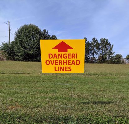 Picture of OVERHEAD LINES Double sided yard sign w/H stands.  18" X 24".
