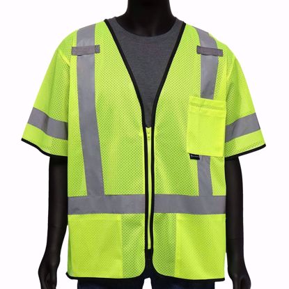 Picture of ANSI Type R Class 3 Three Pocket Zipper Mesh Vest, LOGO on back, CHOOSE SIZE AND LOGO, Per Each