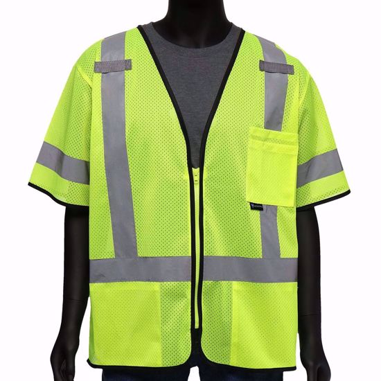 Picture of ANSI Type R Class 3 Three Pocket Zipper Mesh Vest, LOGO on back, CHOOSE SIZE AND LOGO, Per Each