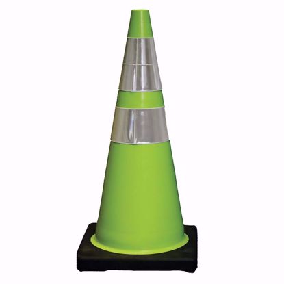 Picture of 28" Lime cones w/6" & 4" reflective collars, stenciled: E & B Paving/UTILITIES, per each